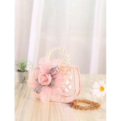 Flower Girl Polyester/PU/Imitation Pearls Handbag With Imitation Pearls/Flower/Ribbon