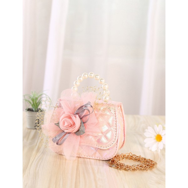 Flower Girl Polyester/PU/Imitation Pearls Handbag With Imitation Pearls/Flower/Ribbon