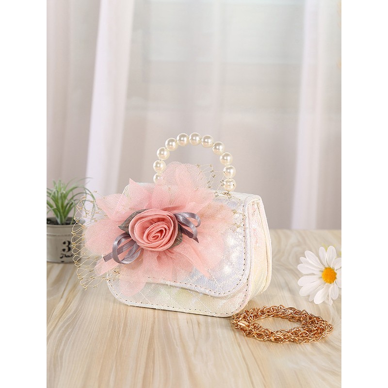 Flower Girl Polyester/PU/Imitation Pearls Handbag With Imitation Pearls/Flower/Ribbon