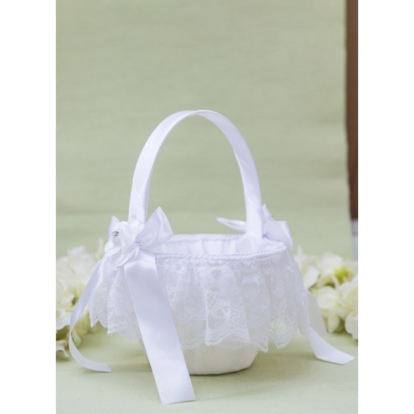 Flower Girl Silk/Lace Flower Basket With Lace