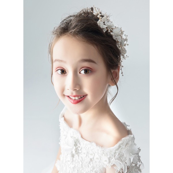 Flower Girl Polyester/Alloy/Imitation Pearls/Chiffon Tiaras With Lace/Sequin/Faux Pearl (Sold in a single piece)