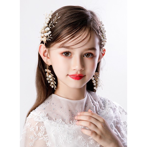 Flower Girl Rhinestones Tiaras/Earrings With Lace/Crystal/Faux Pearl (Set of 4pieces)