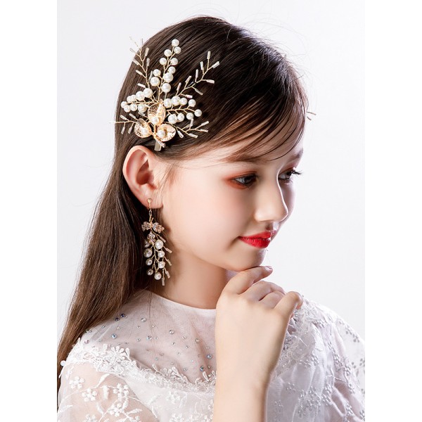 Flower Girl Rhinestones Tiaras/Earrings With Lace/Crystal/Faux Pearl (Set of 4pieces)