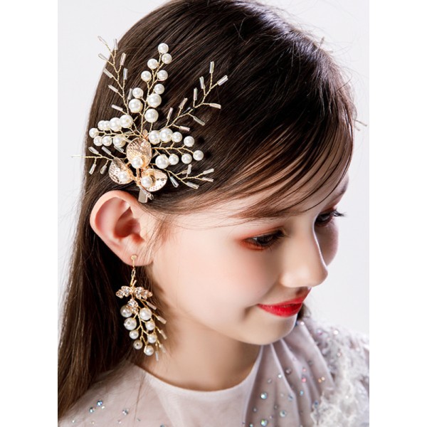 Flower Girl Rhinestones Tiaras/Earrings With Lace/Crystal/Faux Pearl (Set of 4pieces)