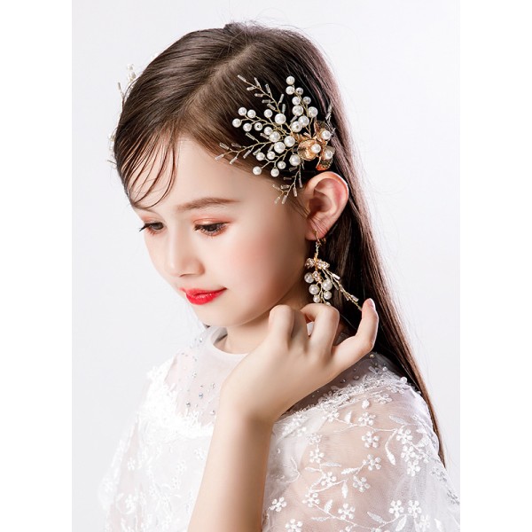 Flower Girl Rhinestones Tiaras/Earrings With Lace/Crystal/Faux Pearl (Set of 4pieces)