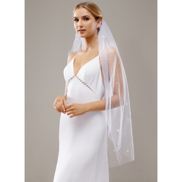 One-tier Cut Edge Waltz Bridal Veils With Sequin