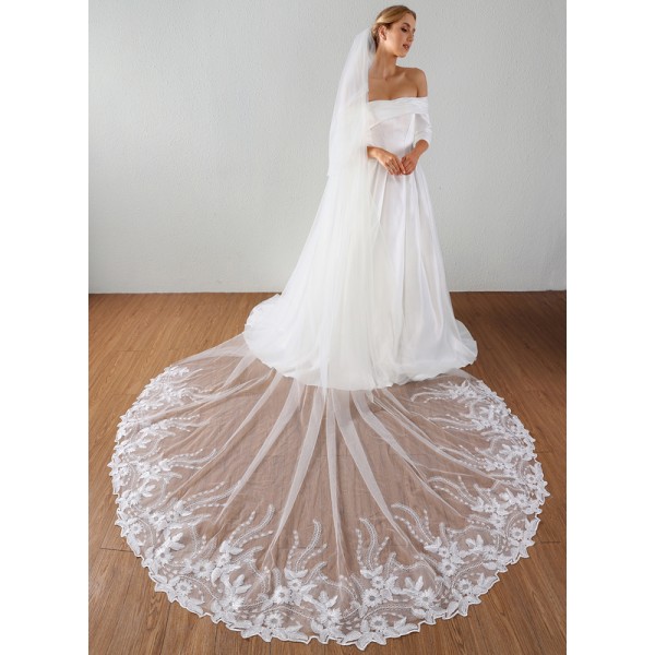 Two-tier Lace Applique Edge Cathedral Bridal Veils With Sequin/Lace