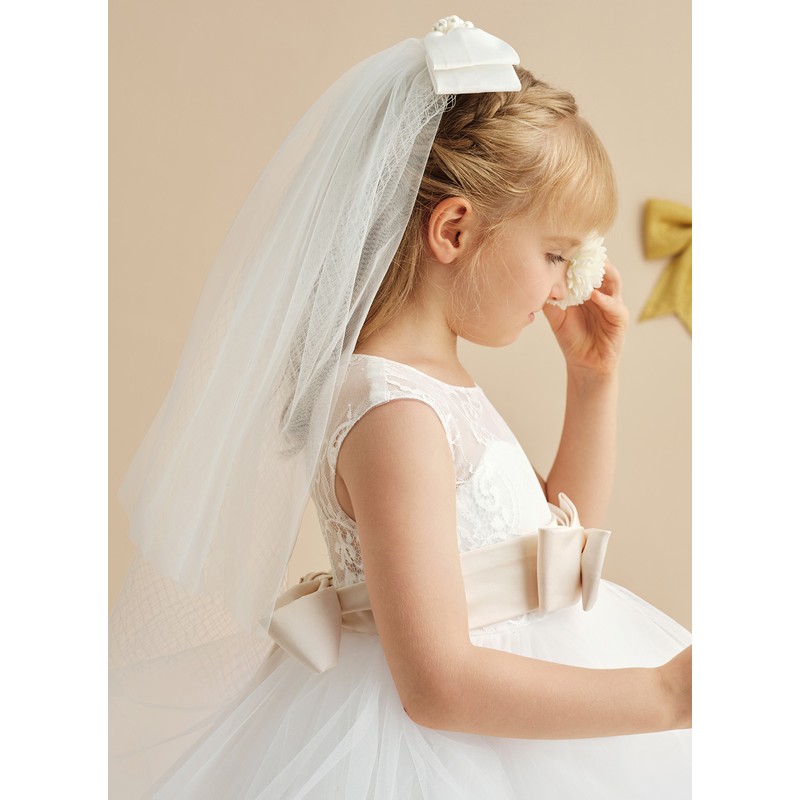 Flower Girl Tulle/Satin/Imitation Pearls/Lace Veils With Faux Pearl