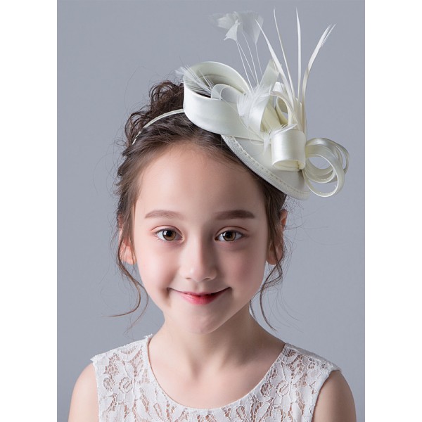 Flower Girl Satin/Feather Tiaras/Hats With Feather/Ribbons