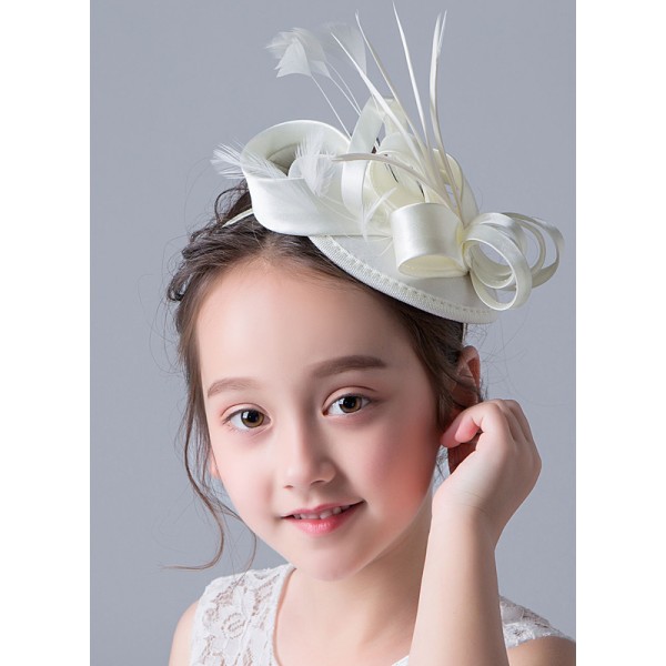 Flower Girl Satin/Feather Tiaras/Hats With Feather/Ribbons