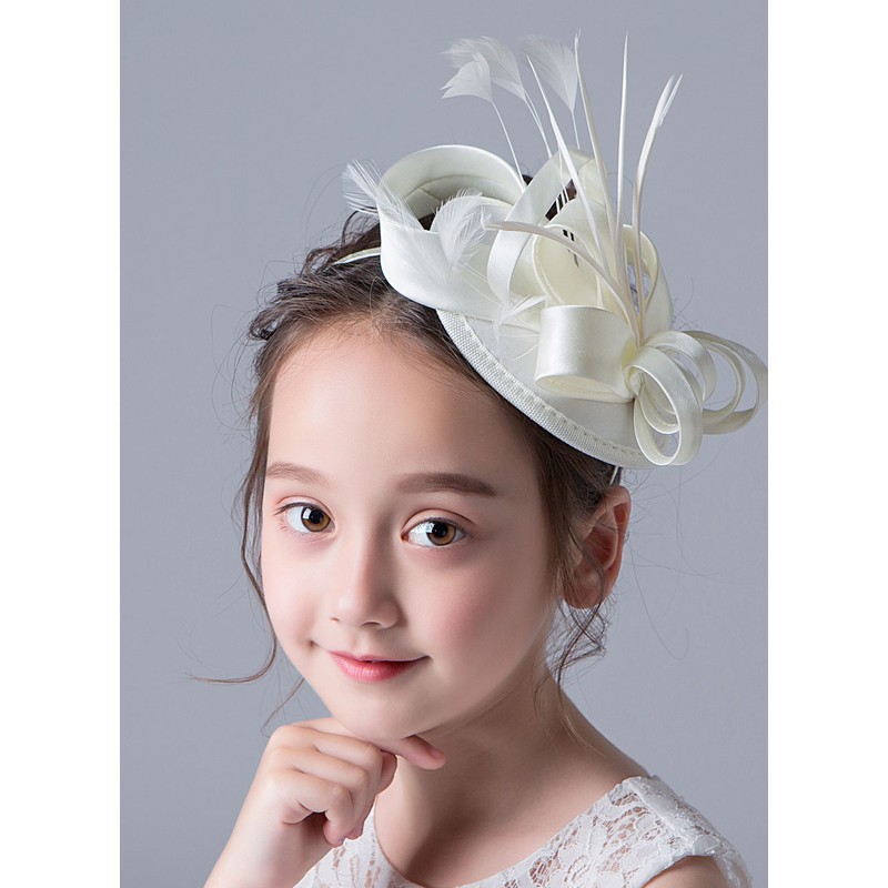 Flower Girl Satin/Feather Tiaras/Hats With Feather/Ribbons