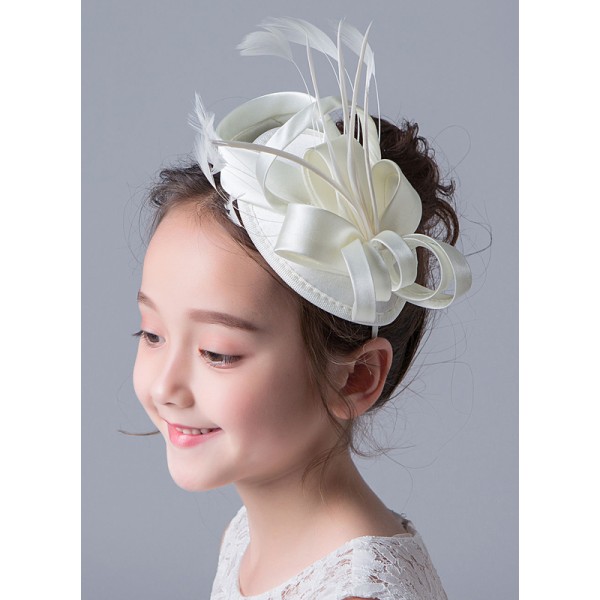 Flower Girl Satin/Feather Tiaras/Hats With Feather/Ribbons