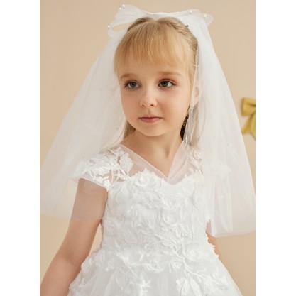 Flower Girl Tulle/Imitation Pearls/Lace Veils With Imitation Pearls/Applique