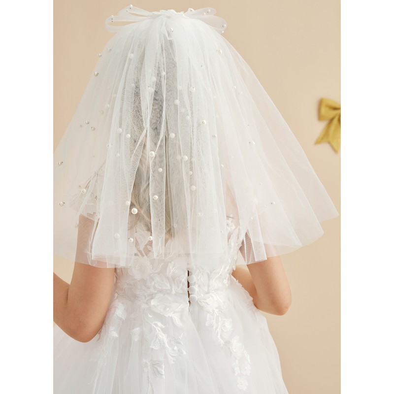 Flower Girl Tulle/Imitation Pearls/Lace Veils With Imitation Pearls/Applique