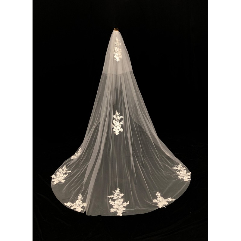 Two-tier Lace Applique Edge Cathedral Bridal Veils With Lace