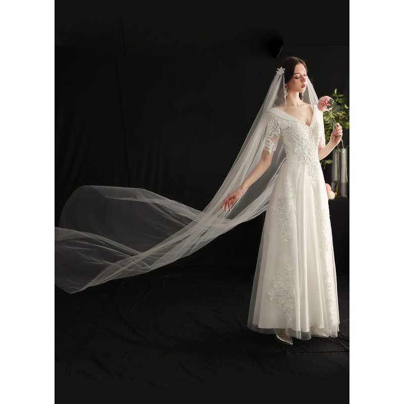 One-tier Cut Edge Cathedral Bridal Veils With Lace