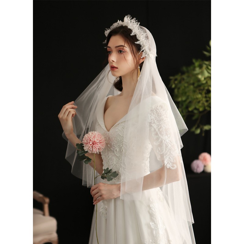 One-tier Cut Edge Fingertip Bridal Veils With Lace