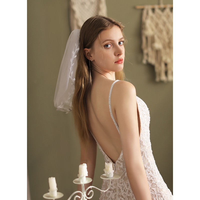 Two-tier Lace Applique Edge Shoulder Veils With Lace