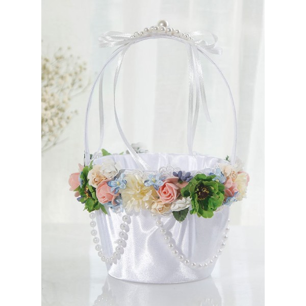 Flower Girl Satin/Plastic/Silk Flower/Artificial Flower Flower Basket With Flower/Beading/Ribbons