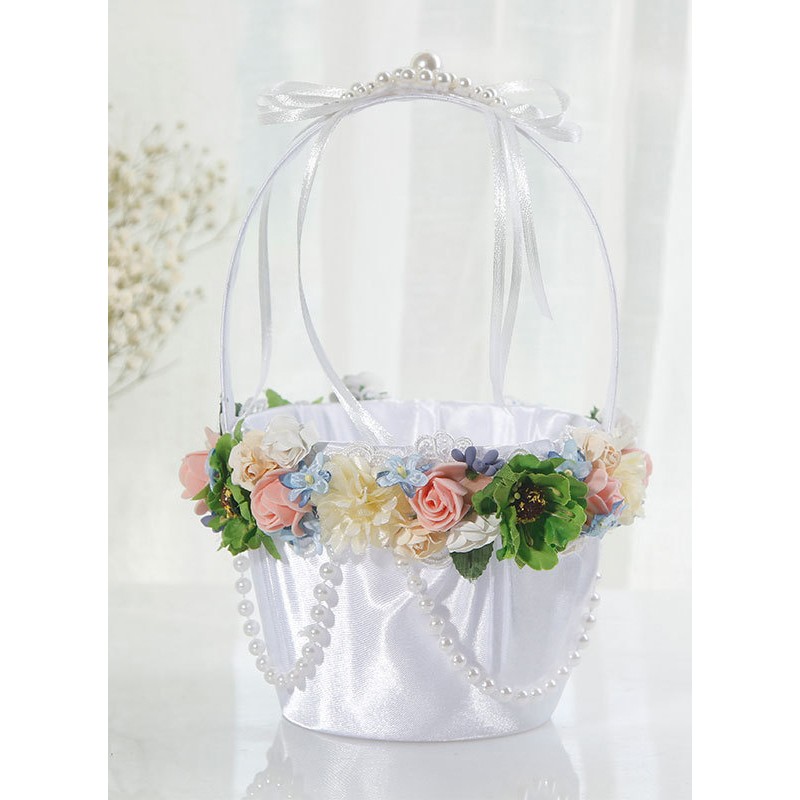 Flower Girl Satin/Plastic/Silk Flower/Artificial Flower Flower Basket With Flower/Beading/Ribbons