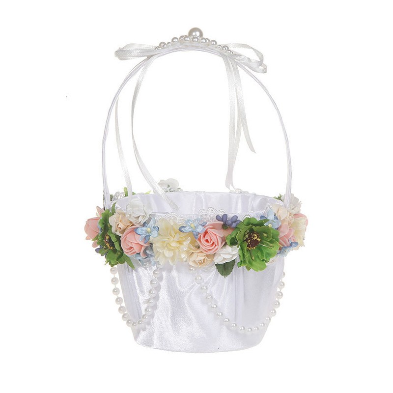 Flower Girl Satin/Plastic/Silk Flower/Artificial Flower Flower Basket With Flower/Beading/Ribbons