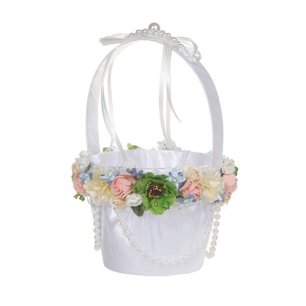 Flower Girl Satin/Plastic/Silk Flower/Artificial Flower Flower Basket With Flower/Beading/Ribbons