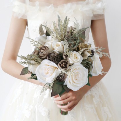 Round Silk Flower Bridal Bouquets -