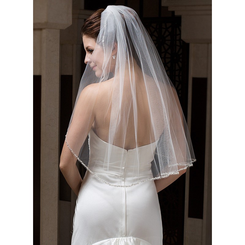 One-tier Pearl Trim Edge Elbow Bridal Veils With Beading/Sequin