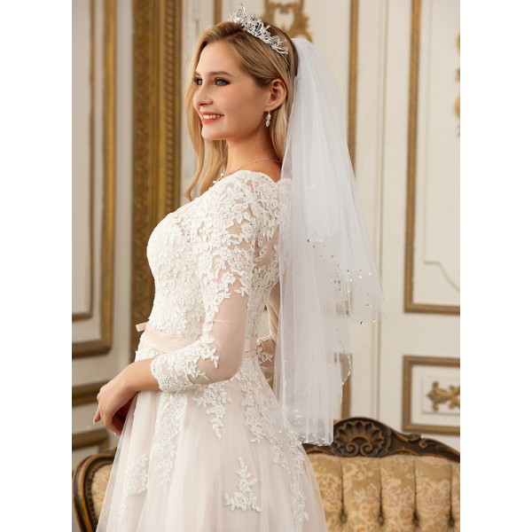 Two-tier Beaded Edge Elbow Bridal Veils With Beading/Sequin