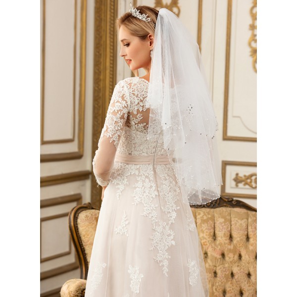 Two-tier Beaded Edge Elbow Bridal Veils With Beading/Sequin