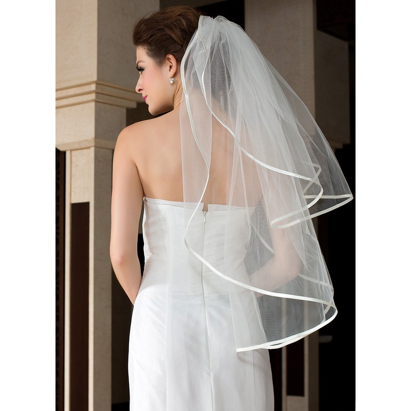 Two-tier Satin Edge Fingertip Bridal Veils