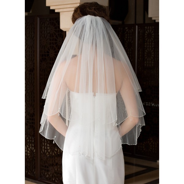 Two-tier Beaded Edge Elbow Bridal Veils With Beading/Sequin