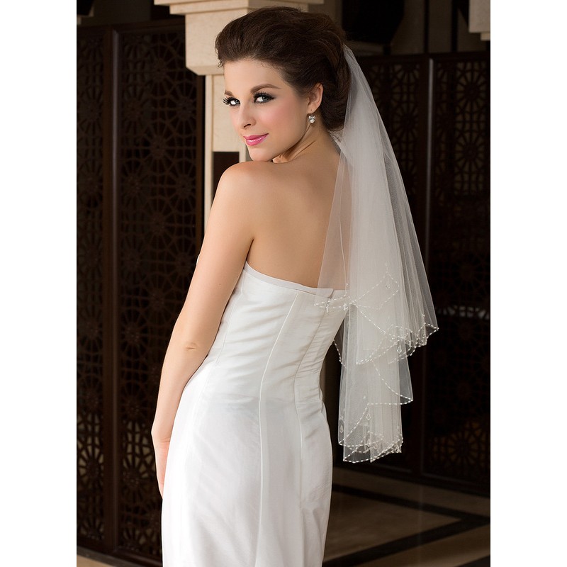 Two-tier Beaded Edge Elbow Bridal Veils With Beading/Sequin