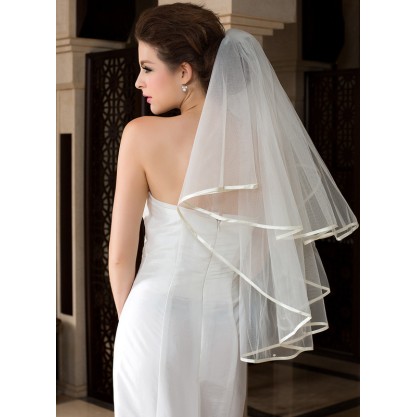 One-tier Satin Edge Waltz Bridal Veils With Ribbon/Faux Pearl