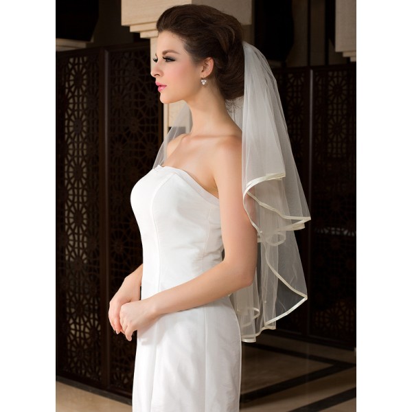 One-tier Satin Edge Waltz Bridal Veils With Ribbon/Faux Pearl