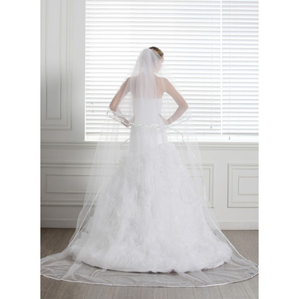 Two-tier Satin Edge Cathedral Bridal Veils With Ribbon