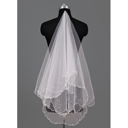 One-tier Pencil Edge Waltz Bridal Veils With Faux Pearl