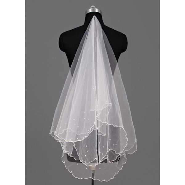 One-tier Pencil Edge Waltz Bridal Veils With Faux Pearl