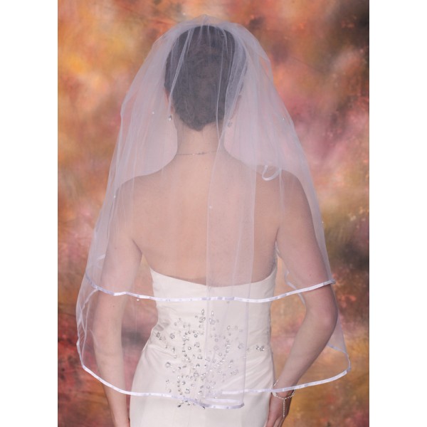 Two-tier Satin Edge Elbow Bridal Veils With Ribbon/Faux Pearl