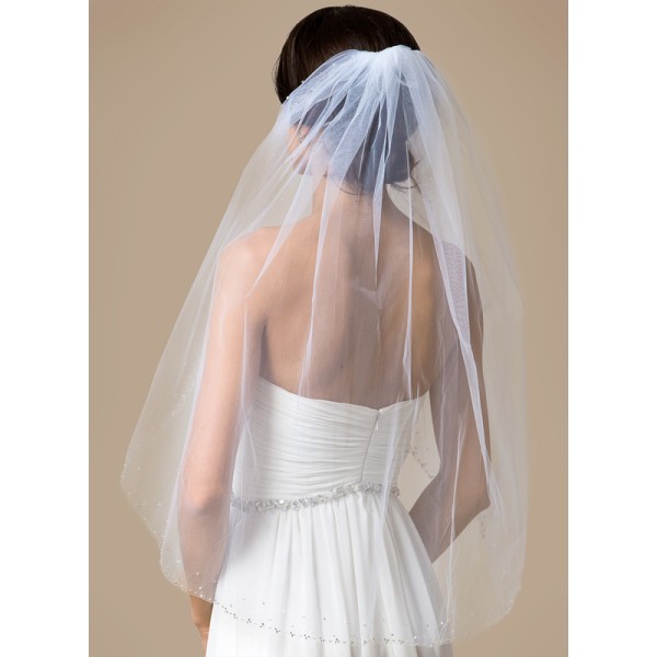 One-tier Beaded Edge Elbow Bridal Veils With Rhinestones/Faux Pearl