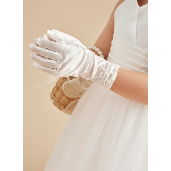 Elastic Satin With Sequin Wrist Length Glove